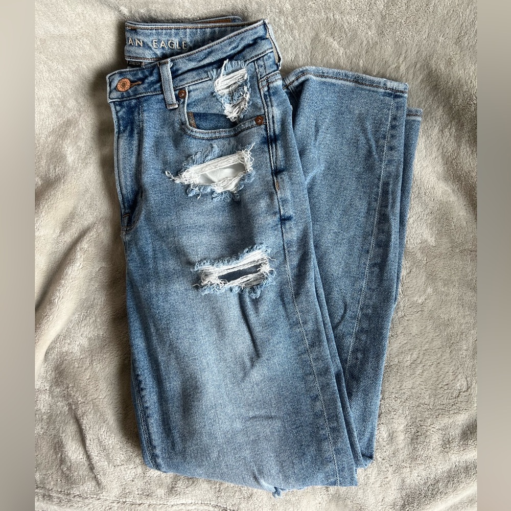 American Eagle Mid Wash Ripped High Rise Jeans